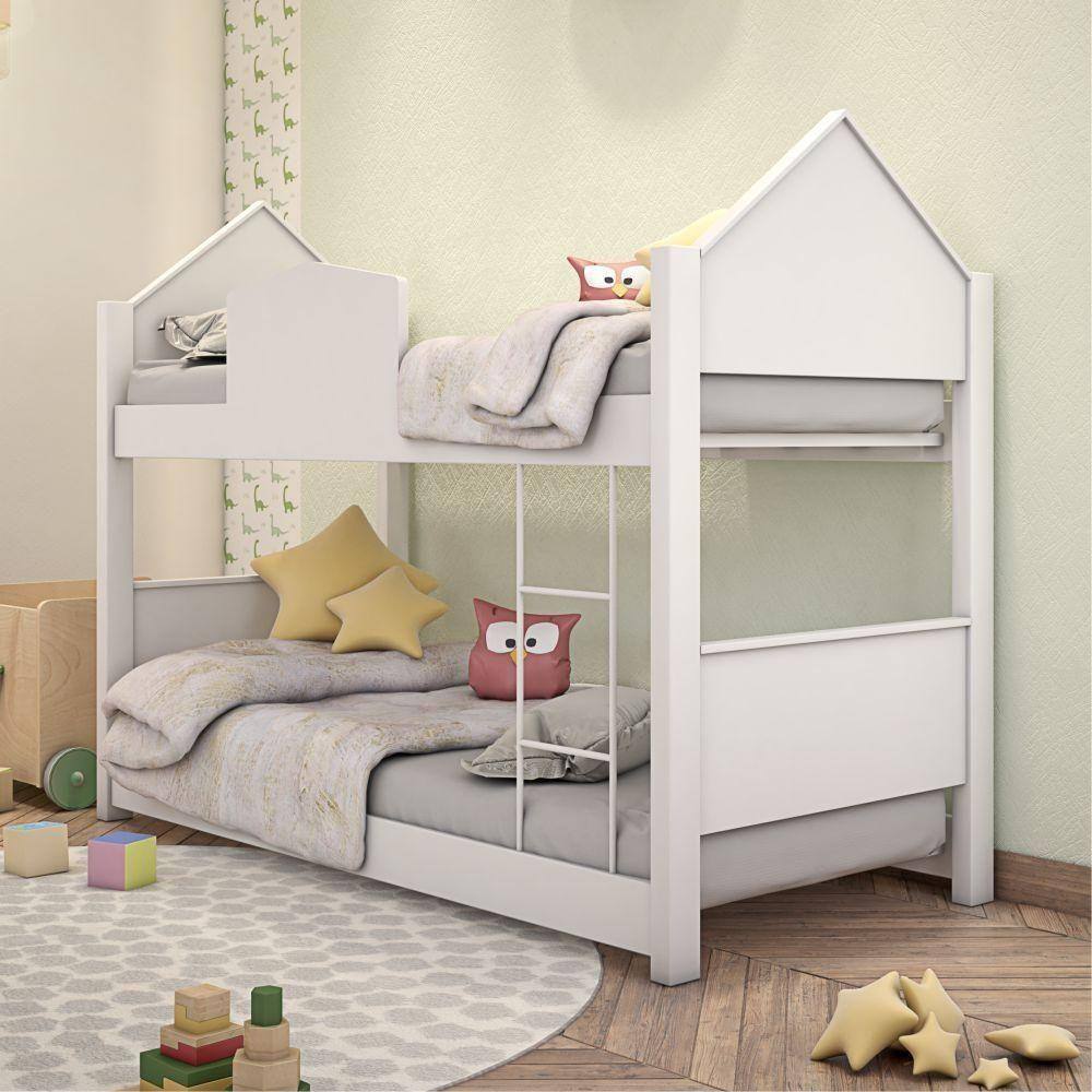 Beliche Mini Cama Casinha Branca Com Colchões - Branco