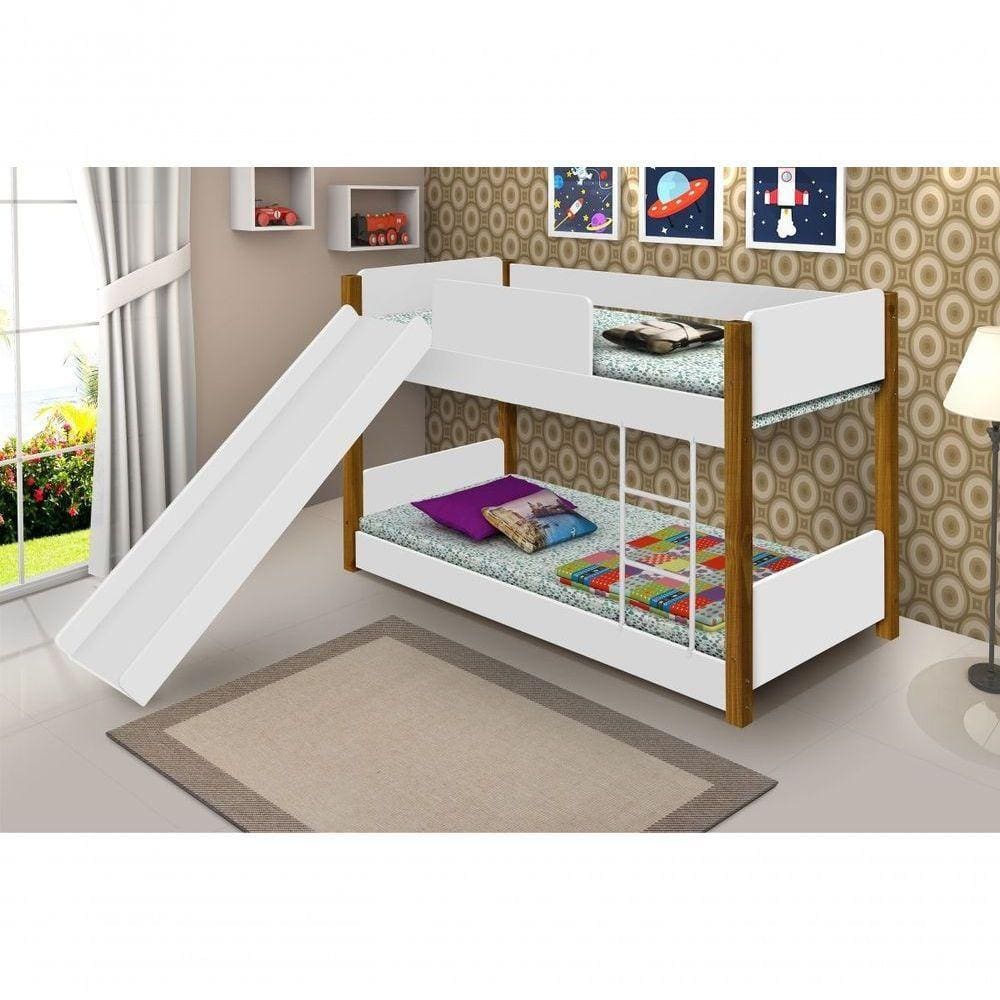 Beliche Mini Cama Branco E Mel Com Escorregador E Colchões - Branco