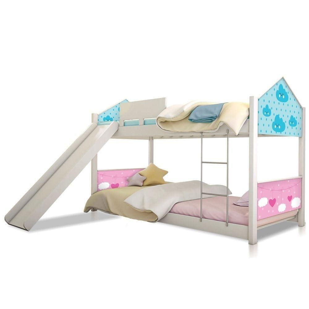 Beliche Montessori Casa Nuvem Azul Rosa Escorrega E Colchão - Rosa