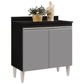 Balcão Gabinete 80cm 2 Portas Hawai Preto cinza