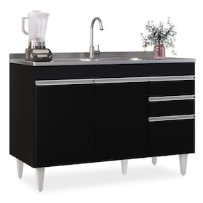 Balcão Gabinete 120cm 3 Portas 2 Gavetas Michigan Preto