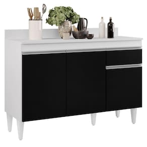 Balcão Gabinete 120cm Com Tampo 3 Portas 1 Gaveta Branco