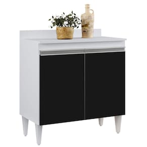 Balcão Gabinete 80cm 2 Portas Hawai Branco preto