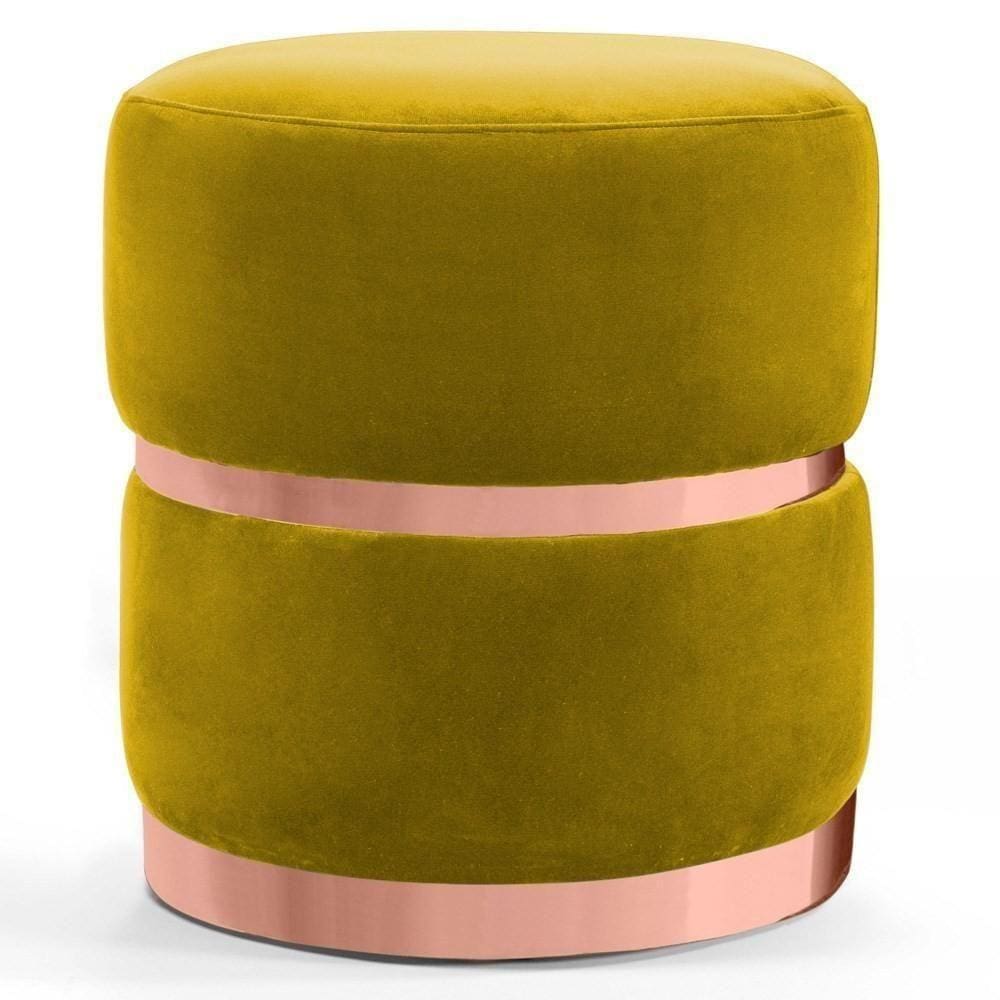 Puff Decorativo Com Cinto E Aro Rosê Round B-279 Amarelo