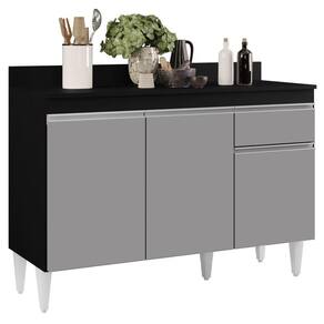 Balcão Gabinete 120cm Com Tampo 3 Portas 1 Gaveta Preto