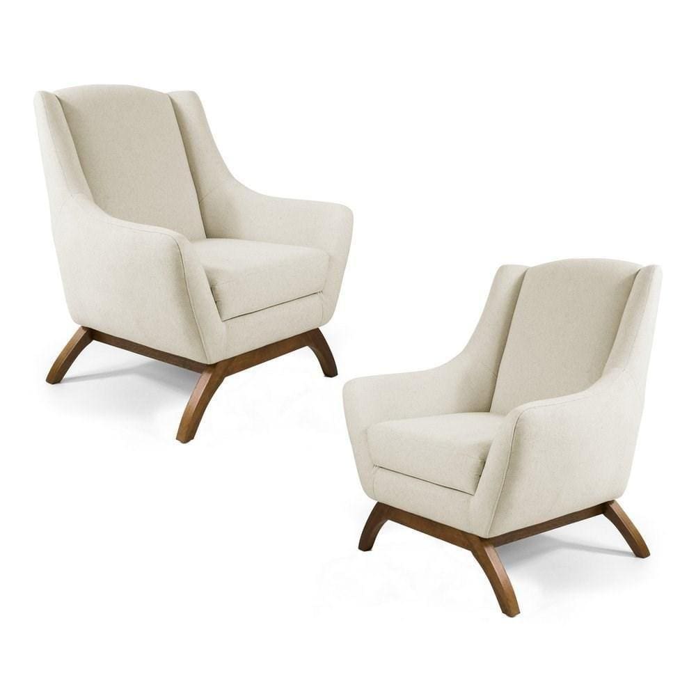 Kit 02 Poltronas Juliet Base De Madeira B-309 Bege