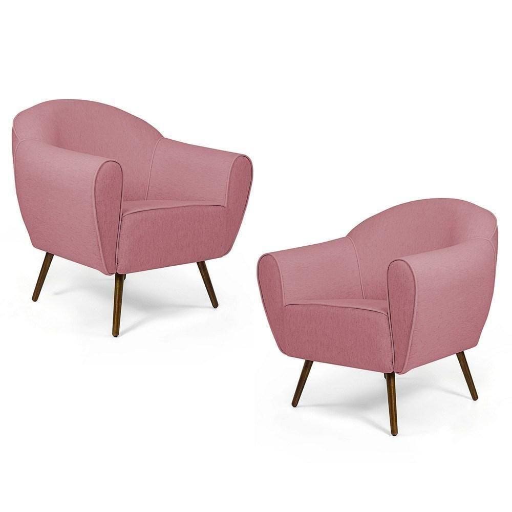 Kit 02 Poltronas Nina Pés Palito Madeira C-105 Rosê