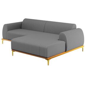 Sofá 265cm 4 Lugares Chaise Direito Pés Gold Cinza Escuro