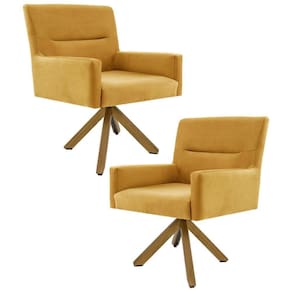 Kit 2 Poltronas Giratórias Base Madeira B-279 Amarelo
