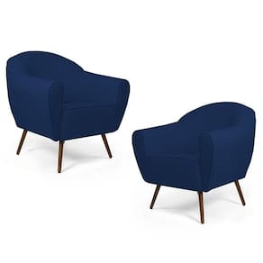 Kit 02 Poltronas Nina Pés Palito Madeira Azul Marinho