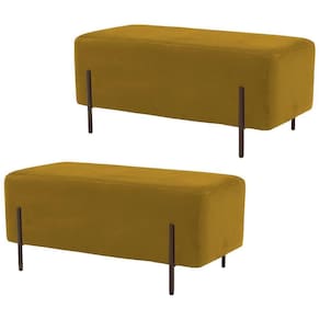 Kit 2 Puffs Decorativos 90cm Base Aço Status B-279 Mostarda