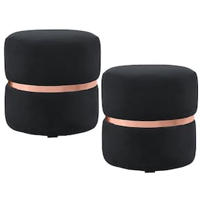 Kit 2 Puffs Decorativos Com Cinto Rosê Round B-300 Preto