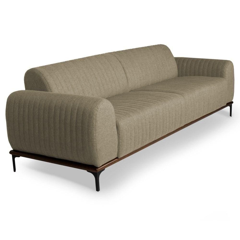 Sofá 180cm 3 Lugares Pés Preto Molino C-129 Linho Bege