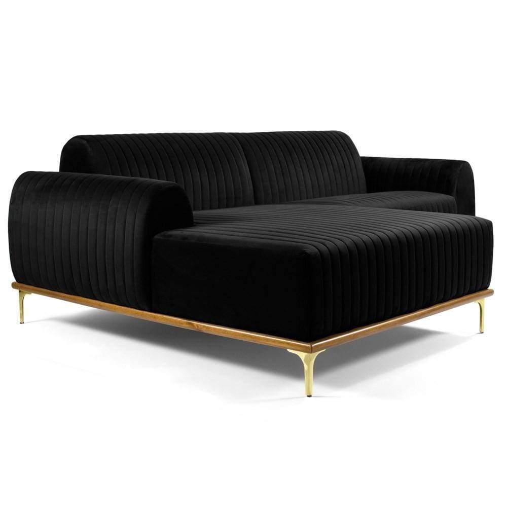 Sofá 245cm 4 Lugares Chaise Esquerdo Pés Gold B-300 Preto