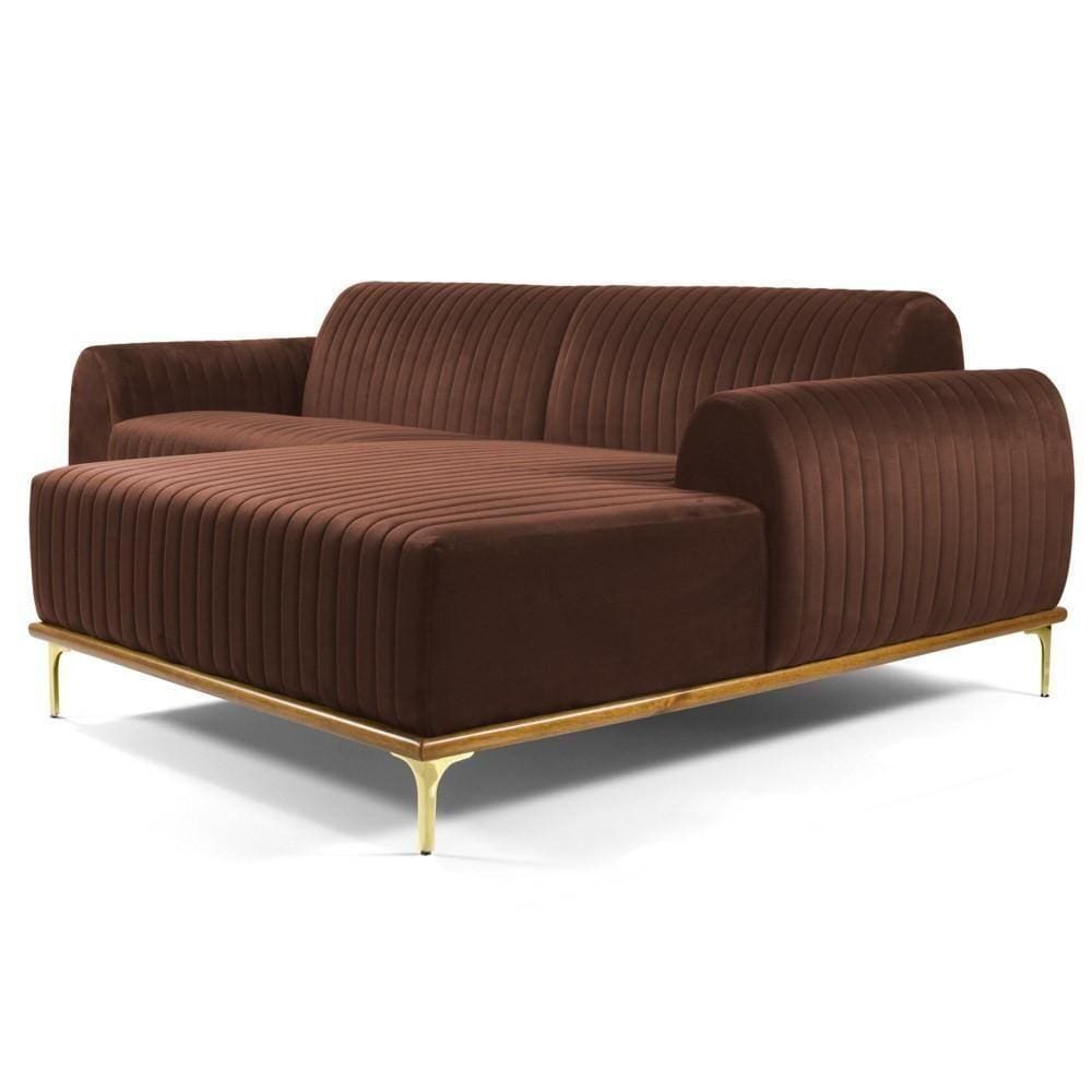Sofá 320cm 5 Lugares Chaise Direito Pés Gold B-276 Terra