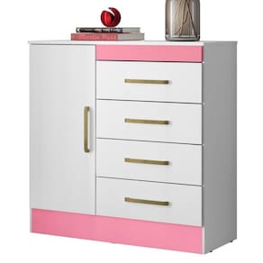 Cômoda Para Quarto 1 Porta 4 Gavetas Branco/rosa/Branco