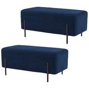 Kit 2 Puffs Decorativos 90cm Base Aço Status Azul Marinho