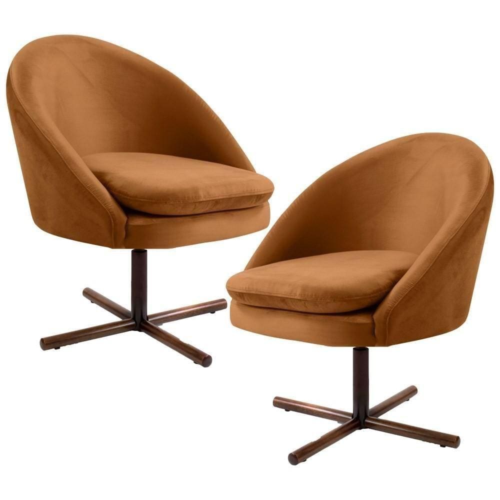 Kit 2 Poltronas Giratórias Base Xis Madeira Rafa Telha