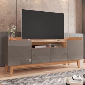 Rack Para Tv Até 60" C/ Pés De Madeira Cinza Perola/Noce