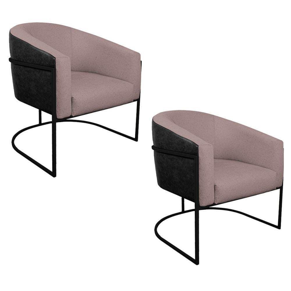 Kit 02 Poltronas Base De Ferro Preto Factor Preto E Rosê