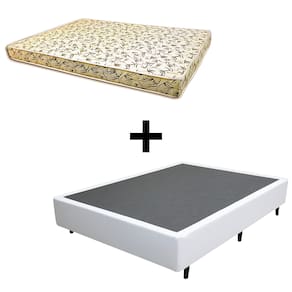 Cama Box Casal - Tecido Sintético Branco Com Colchão Austrália Bello Box - 100% Espuma D26 Amarelo 54x138x188