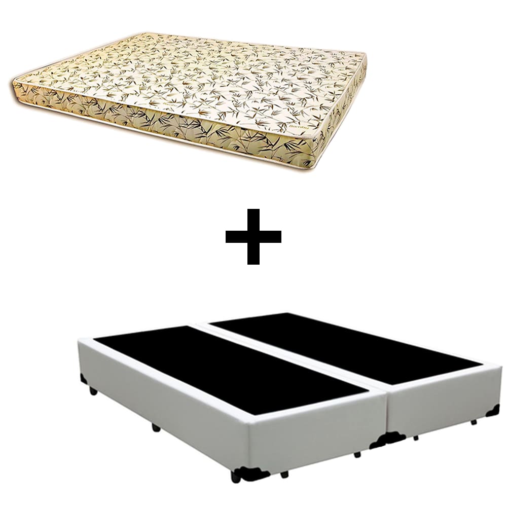 Cama Box Queen - Tecido Sintético Branco Com Colchão Austrália Bello Box - 100% Espuma D26 Amarelo 54x158x198