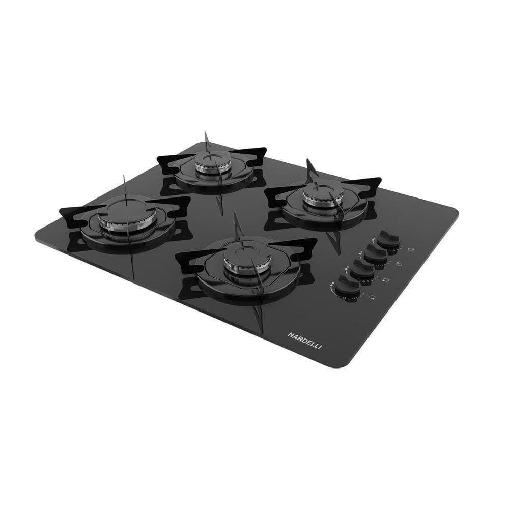Cooktop À Gás 4 Bocas Vidro Flange Esmaltada Preto Bivolt