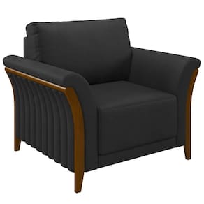 Poltrona Decorativa Sala de Estar 102cm Pés Madeira Roya M22 PU Preto - Mpozenato