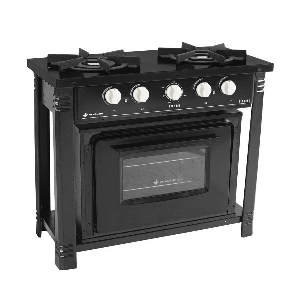 Fogão Industrial com Forno 2 Bocas Duplas Bravo BR2BF Preto - Venâncio