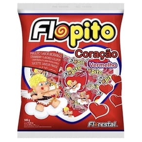 Pirulito Coração Flopito Morango Florestal  C/50 unidades - 500g