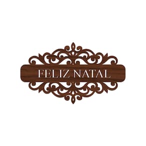 Placa Feliz Natal Com Arabesco 30cmx17cm - Cria Arte Laser