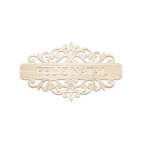 Placa Feliz Natal Com Arabesco 30cmx17cm - Cria Arte Laser