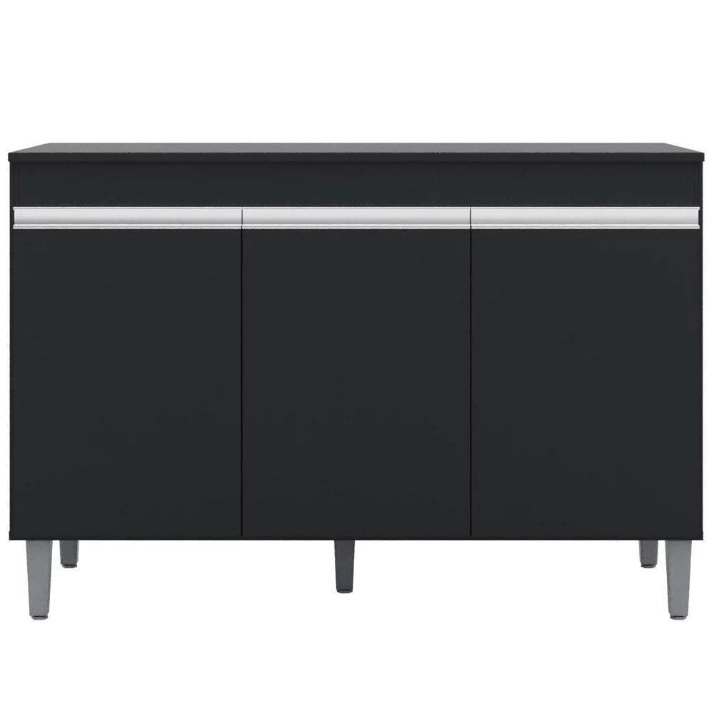 Balcão Gabinete De Pia Sem Tampo 120Cm 3 Portas Manu Preto