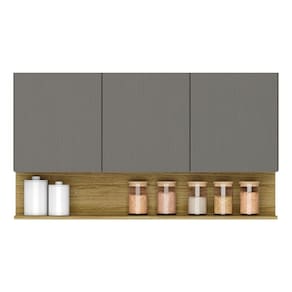Armário Aéreo 3 Portas Nicho 120 Cm Cinza Gris Freijó