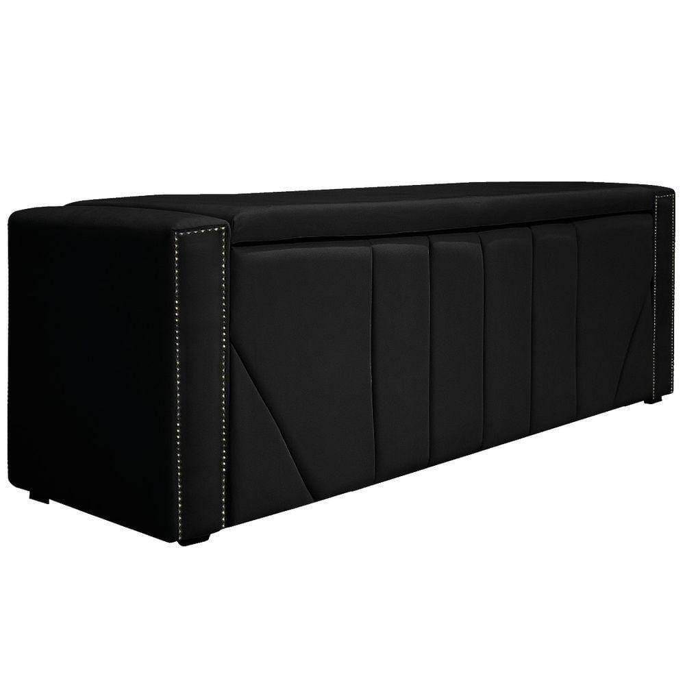 Calçadeira Baú Solteiro P02 90cm Para Cama Box SuedePreto