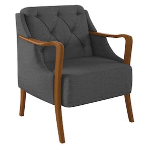 Poltrona Decorativa para Sala de Estar Capitonê Lapa M22 Linho Cinza Escuro - Mpozenato