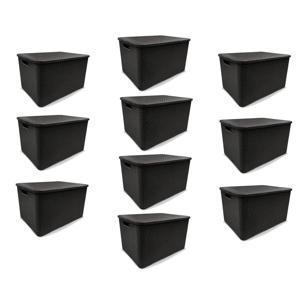 Kit 10 Caixas Organizadoras Rattan Preta 40 Litros Arqplast