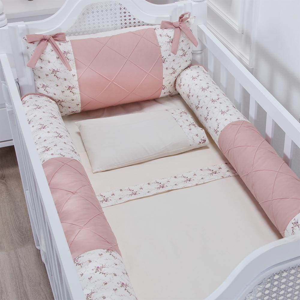 Kit Berço Classic Floral Rosê - 06 Peças