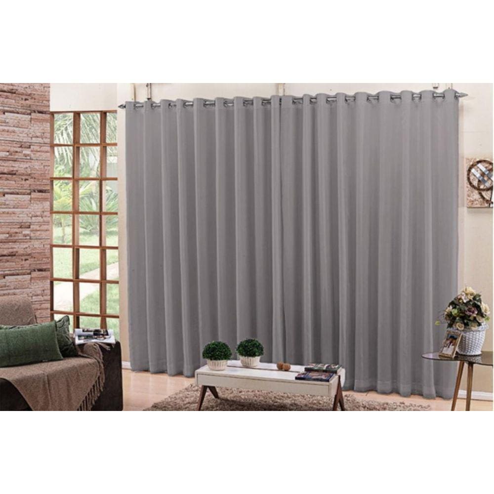 Cortina Para Sala Quarto Voal Liso Cinza 6,00X2,80