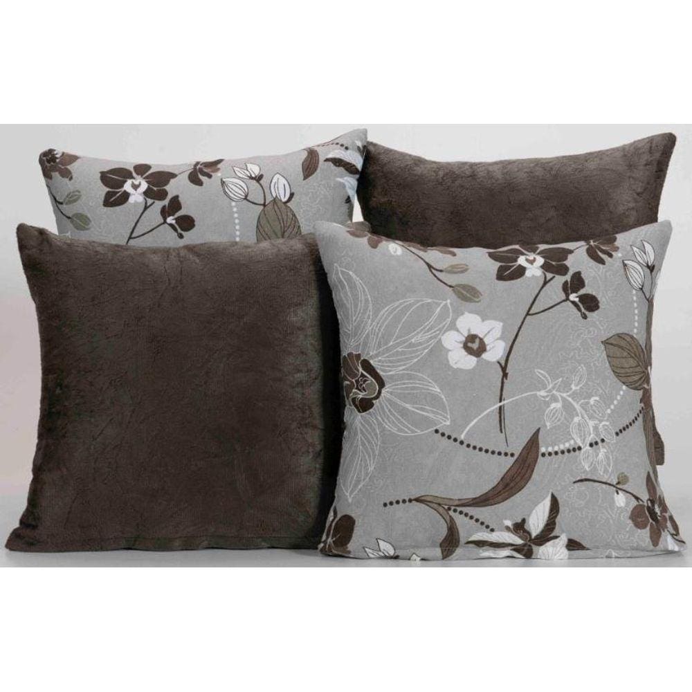 Kit 4 Almofadas Para Sofá Estampa Tabaco Com Cinza