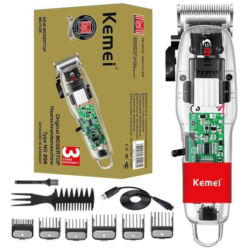 Máquina Profissional Kemei Clipper Cabelo Transparente