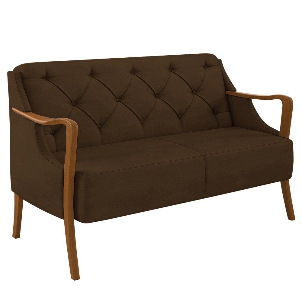 Poltrona Namoradeira 2 Lugares 135cm Capitonê Lapa M22 Veludo Marrom - Mpozenato