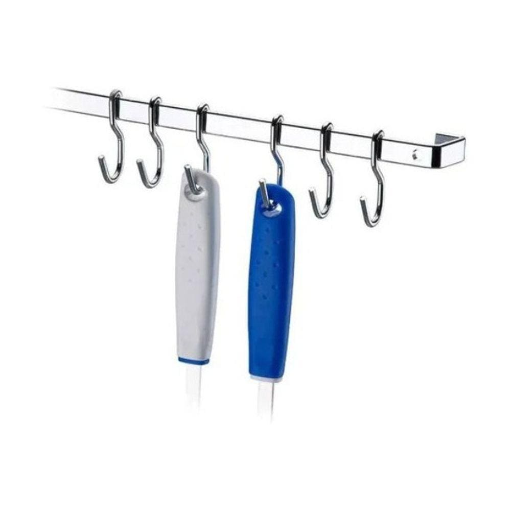 Barra Cromada Aço De Piatina C/ 6 Ganchos 30cm Cozinha Pared