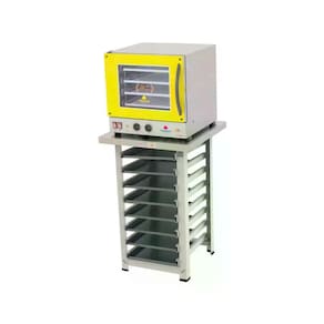 Kit - Forno Turbo Elétrico Fast Oven PRP-004 220V Amarelo + Bancada MES-004 + 8 Assadeiras - Progás