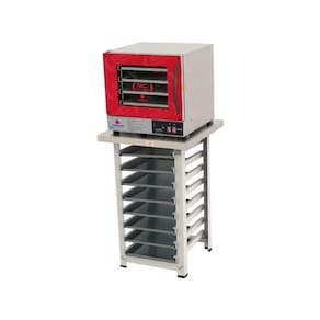 Kit - Forno Turbo Elétrico Fast Oven PRP-004 Plus 127V Vermelho + Bancada MES-004 + 8 Assadeiras - Progás