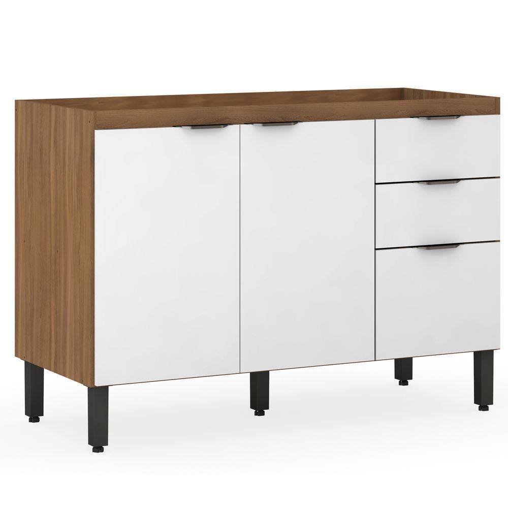 Balcão De Cozinha 3 Portas 120Cm Amêndola Touch Branco