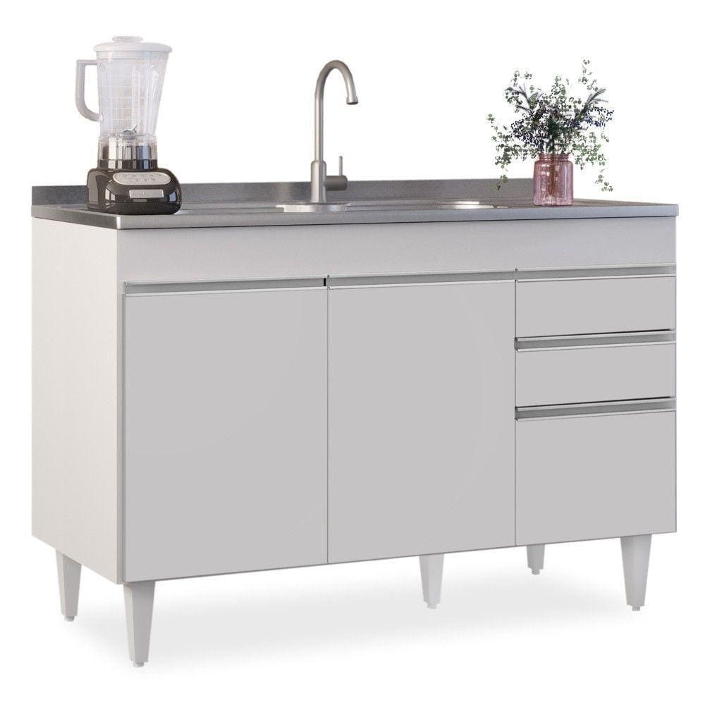 Balcão Gabinete 120cm 3 Portas 2 Gavetas Michigan Branco