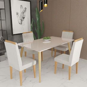 Conjunto De Mesa 160x90 4 Cadeiras Onix Off White bege Claro