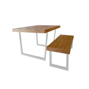 Conjunto Mesa Industrial Lanna 2,00m Ferragem Branca com Banco Industrial Lanna