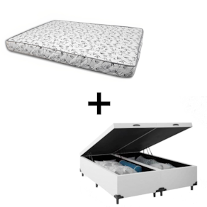 Cama Box Baú Casal 138 Bipartido - Tecido Sintético Branco Com Colchão Nápoles Bello Box - 100% Espuma - Branco D33 55x138x188